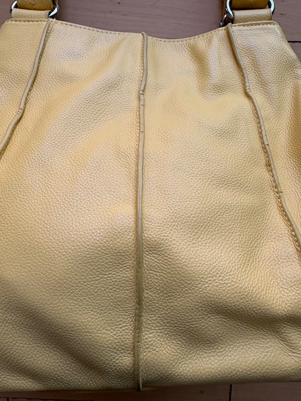 Tignanello Butter Yellow Pebble Leather Triple Entry Shoulder Bag - Picture 12 of 13